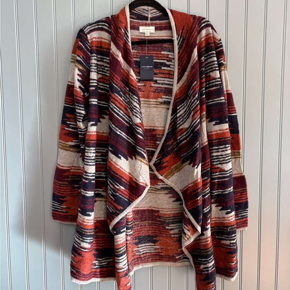 Lucky Brand Draped Southwestern Style Open Front Cardigan Size Medium